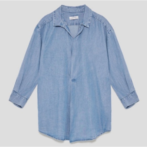 ZARA Blue Chambray Blouse | Size Medium - Picture 1 of 8
